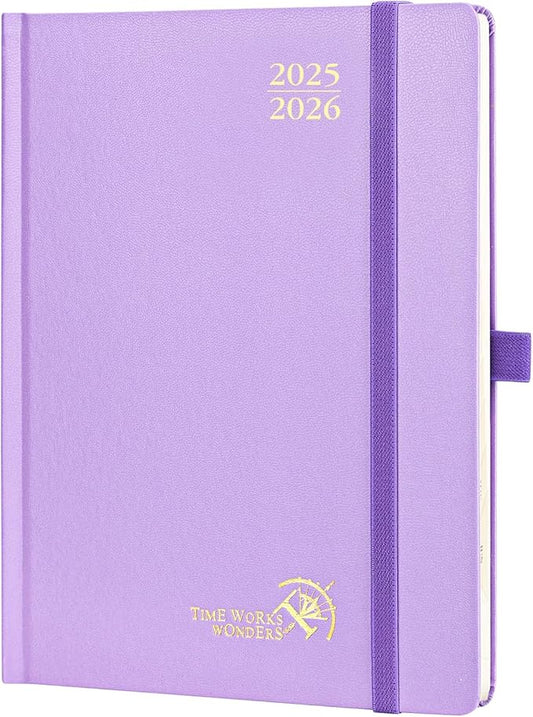 POPRUN Planner 2025-2026, (Medium 6.5'' x 8.5'' Hard Cover) Academic Calendar (July 25-June 26) Daily Weekly and Monthly Appointment Book with Hourly Time Slots, Monthly Tabs, 100 GSM - Violet-DeskLoop Office