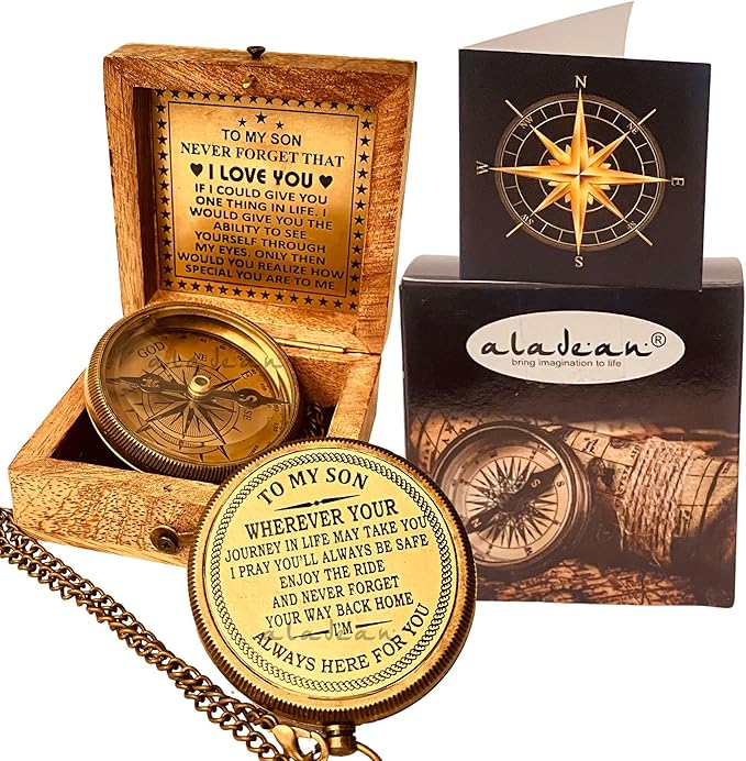 Gift for Son from Mom Dad | Engraved Compass 2" - Father to Son Gifts, Mom to Son Gifts for Graduation 2025, Birthday Baptism Confirmation Communion-DeskLoop Office