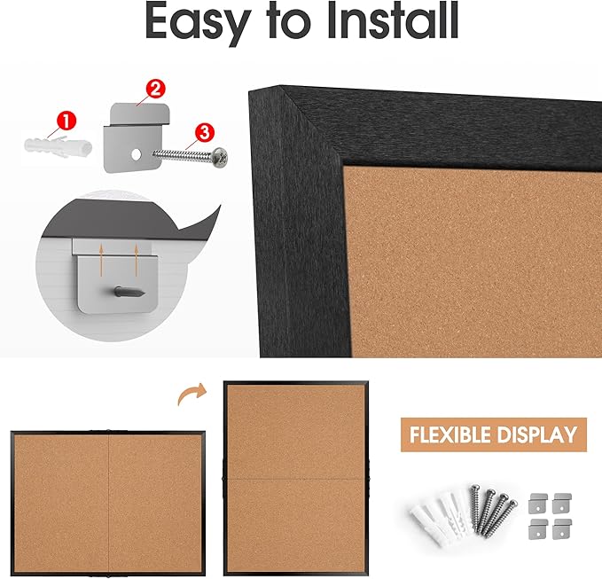 Board2by Cork Board Bulletin Board 36 x 48, Black Wood Framed 4x3 Corkboard, Foldable Office Board for Wall Decor, Large Wall Mounted Notice Pin Board with 36 Push Pins for School, Home & Office-DeskLoop Office