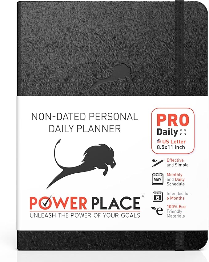 Daily Planner - Professional Life Planner, Calendar & Gratitude Journal to Increase Productivity, Time Management & Happiness - Vegan Leather Softcover, 6 Months, Undated 24 Hour Business Planner-DeskLoop Office