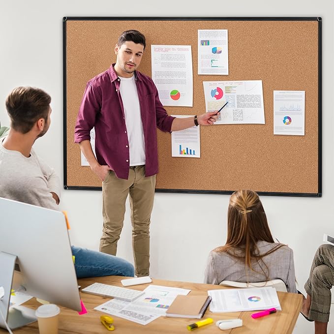 Board2by Extra Large Cork Bulletin Board 60" X 36", Black Aluminum Framed 5'x3' Corkboard for Wall, Wall Mounted Notice Pin Board with 18 Push Pins for School, Home & Office-DeskLoop Office