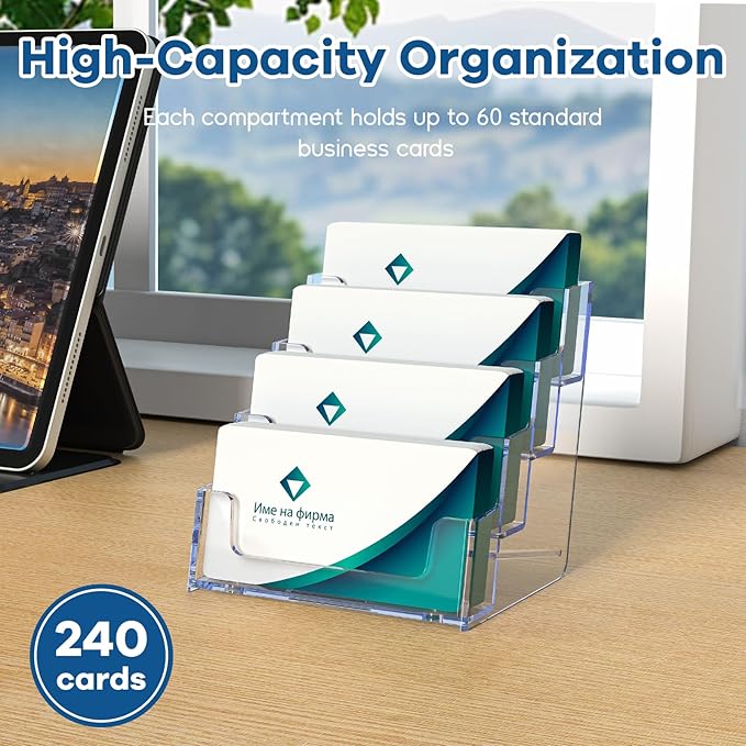 Acrylic Business Card Holder for Desk, Clear Plastic Business Card Stand with 4 Tier, Multiple Business Display Holder for Exhibition, Office and Hotel, 2 Pack-DeskLoop Office