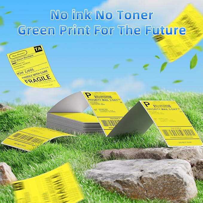 4x6 Thermal Labels, 1 Packs of 500 4x6 Fold Labels Yellow - Compatible with JADENS, ASprink, Phomemo, Rollo, Zebra, Omezizy and Other Thermal Printers-DeskLoop Office