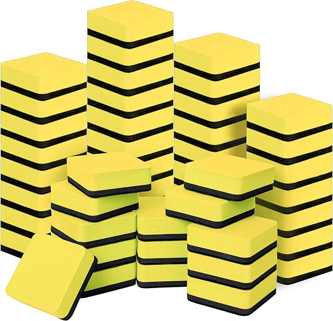 Magnetic Whiteboard & Chalkboard Cleansers, 48 Pack Small Dry Eraser, Magnetic Erasers (Yellor)-DeskLoop Office