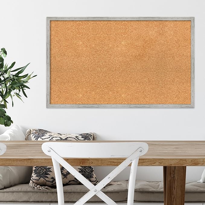 Amanti Art Natural Cork Board for Wall, 19x31 Vision Board with White Frame, Medium Corkboard Office Decor for Home Organization, Cottage Corkboard Pinboard to Display Items for Home Organization in-DeskLoop Office