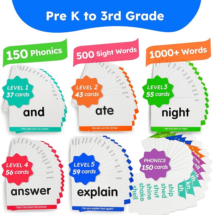 BenBen Sight Words & Phonics Flash Cards, 500 Sight Words & 800+ Words - Image 9