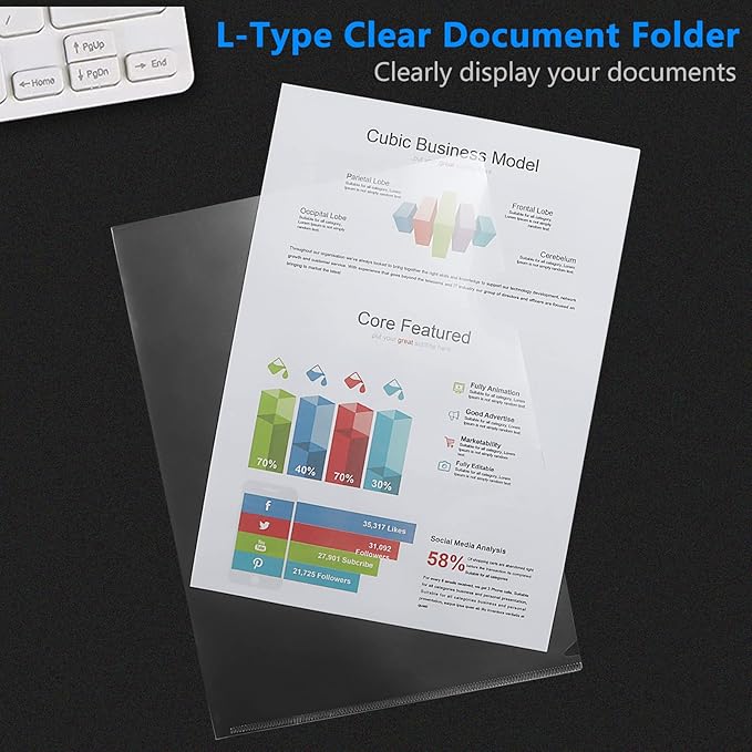 76 Pcs L-Type Clear Plastic File Folders - A4/Letter Size Transparent Plastic Sleeves Ideal for School and Office Supplies-DeskLoop Office