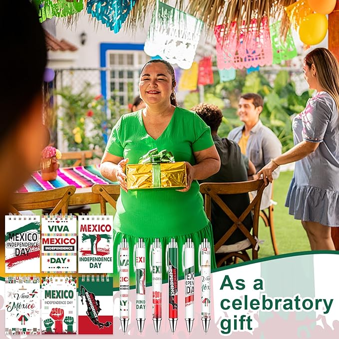 24PCS Mexican Independence Day Mini Spiral Notepad and Pen Set,Viva Mexico Independence Journals Fiesta Ballpoint Pen Pocket Notepad Bulk Gifts Supplies for Dia De La Independencia Party-DeskLoop Office