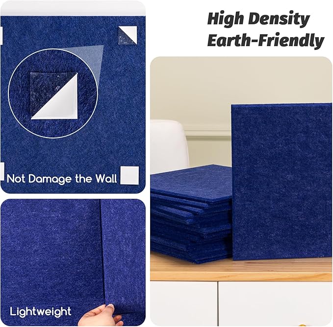 Large Cork Board Alternative, 12 Pack Felt Board with Safe Removable Adhesive Tabs Felt Wall Tiles, Large Cork Boards for Walls, Cork Board for Home Office, Pin Boards for Walls, Royal Blue-DeskLoop Office