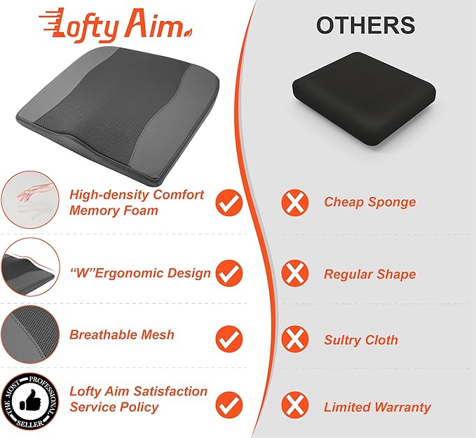 Car Seat Cushion, Comfort Memory Foam Car Cushions for Driving - Sciatica & Lower Back Pain Relief, Driver Seat Pillow for Auto, Office Chair, Wheelchair - Obsidian Speck Black-DeskLoop Office