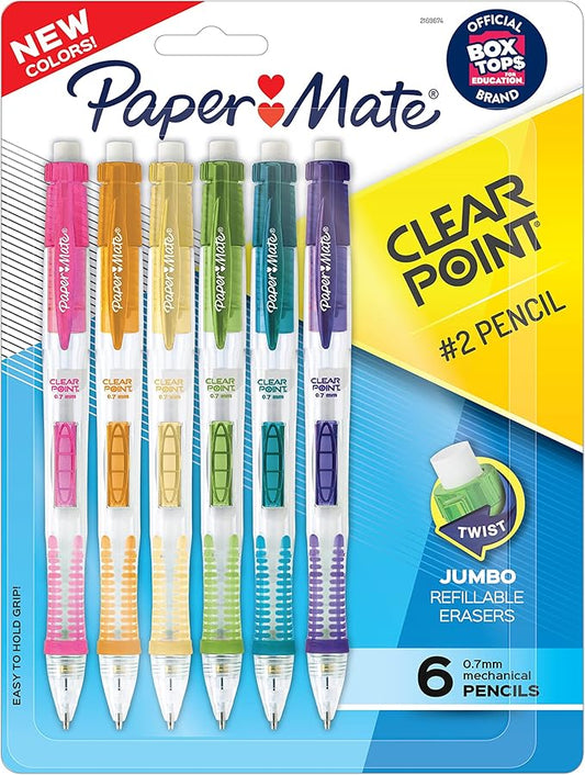 Paper Mate Clearpoint Mechanical Pencils 0.7mm HB #2 Pencils Lead Office Supplies School Supplies Teacher Drawing Drafting Assorted Barrel Colors 6 Count-DeskLoop Office