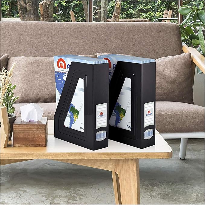 Acrimet Magazine File Holder, Durable Rack, Space-Saving Organizer (Plastic) (Black Color) (2 pack)-DeskLoop Office