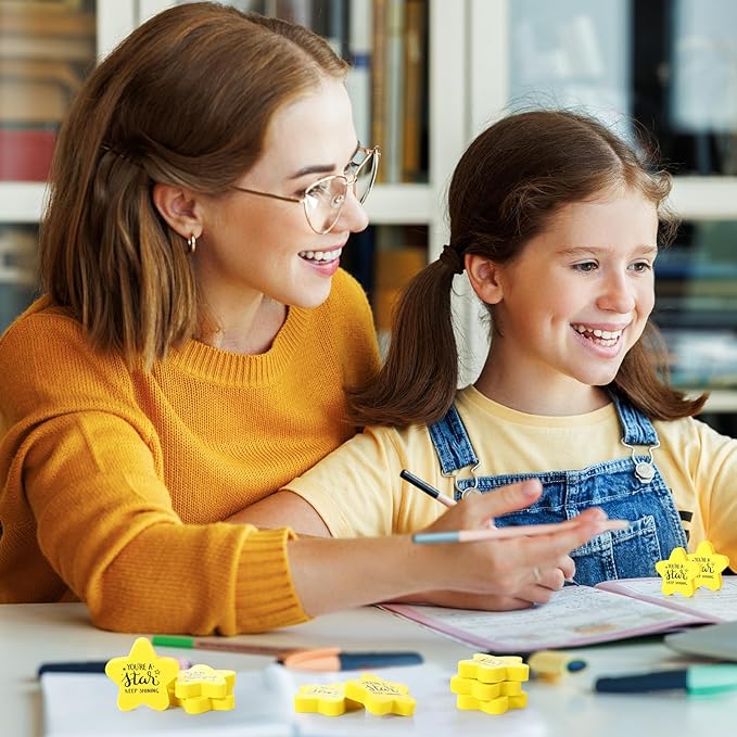 Spakon 50 Pcs Inspirational Star Erasers for Kids Bulk Cute Back to School Erasers 1.57" Fun Eraser for Classroom Prize You're A Star Yellow Motivational Gift for School Student Rewards-DeskLoop Office