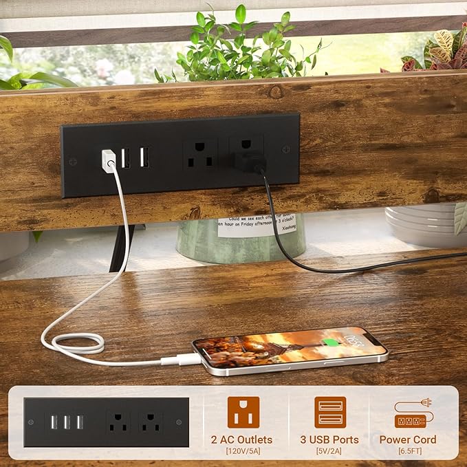 Homieasy Printer Stand with Charging Station, 29.1" x 22.8" Large 3D Printer Table with Filament Storage, Heavy Duty Rolling Printer Cart with 4-Tier Storage for Workshop/Office/Garage, Rustic Brown-DeskLoop Office