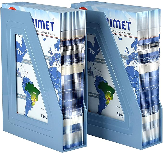 Acrimet Magazine File Holder, Durable Rack, Space-Saving Organizer (Plastic) (Solid Blue Color) (2 pack)-DeskLoop Office
