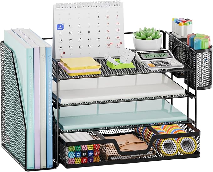 Marbrasse Desk Organizer and Accessories,4-Tier Paper Letter Tray Organizer - Image 8