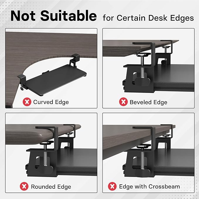 BONTEC KMT01 Under Desk Keyboard Tray, Pull-Out Keyboard & Mouse Platform with C-Clamp, 25.6 x 11.8 in Space-Saving Ergonomic Slide-Out Drawer, Black-DeskLoop Office