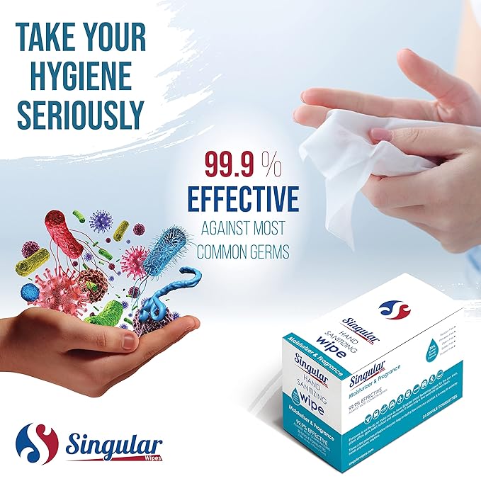 Hand Sanitizing Wipes Travel Size by Singular Wipes – 24ct Individually Wrapped | Fresh Citrus Scent, Moisturizing, 70% Alcohol Wipes | Travel, Office, School, Home | Made in USA-DeskLoop Office