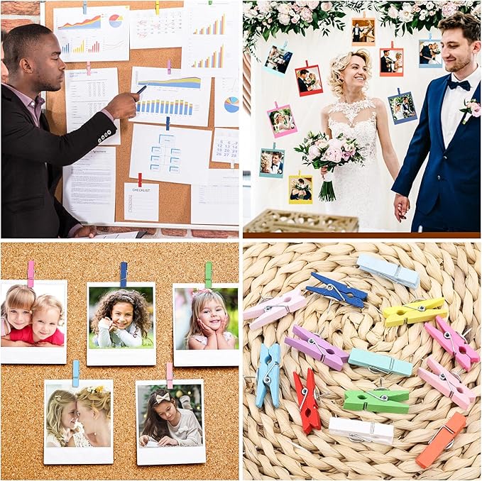 100Pcs Push Pin with Wooden Clips Tacks for Cork Board Artwork for Bulletin Board Crafts Arts Projects Photo Supplies(Colorful)-DeskLoop Office