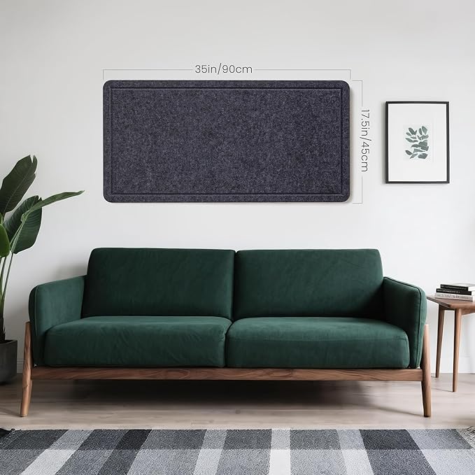 Bulletin Board, 35 x 17 1/2 inches Felt Board - Decorative Pin Board, Cork Board Alternative for Wall, Foldable Picture Board Self-Adhesive Vision Board Prayer Board with 20 Pushpins Dark Gray-DeskLoop Office