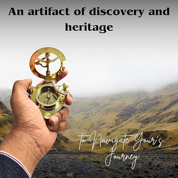 Antique Brass & Copper Sundial Compass, Sundial Clock in Box Gift Sun Clock Ship Replica Watch, Nautical Gifts for Men, Unique Nautical Decor, Naval Maritime Sundial (#4 Golden Sundial)-DeskLoop Office