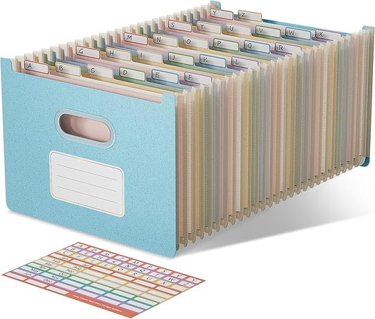Accordion File Organizer, 26 Pockets Wheat Straw Expanding File Folders, Upright&Open Top, A-Z Bill Receipt Organizer, 100% BPA Free, Return to Nature, Healthy Living, Letter/A4 Size-Sky Blue-DeskLoop Office