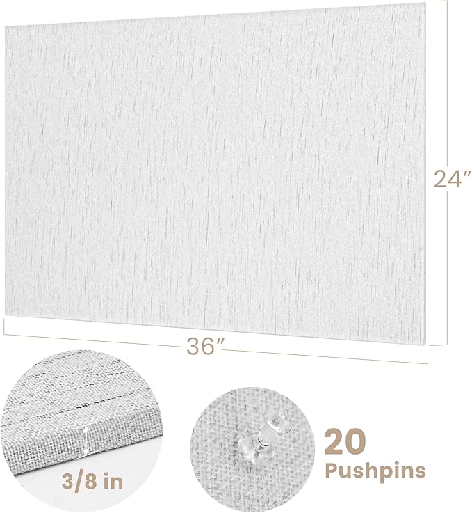 Bulletin Board 36 x 24 inches, 3' x 2' Linen Board for Wall, Decorative Fabric Pin Board with Safe Removable Adhesive Tapes for Home and Office, Includes 20 Push Pins-Gray Stripes-DeskLoop Office