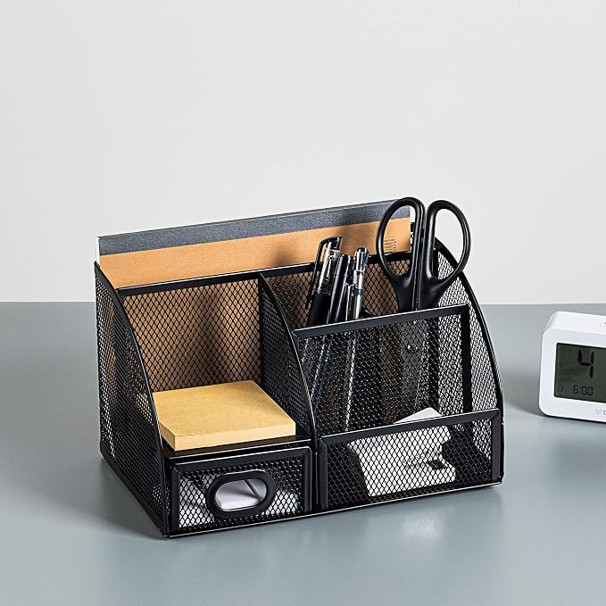 Amazon Basics Mesh Pen Holder and Desktop Desk Organizer, Office Caddy Storage - Image 6