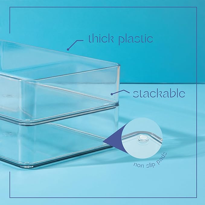 Plastic Clear Drawer Organizers. Bathroom. Kitchen, Bedroom, Utensils, Office Organizer Bins, Storage Trays. Stackable. 9" x 6" x 2" Set of 6-DeskLoop Office