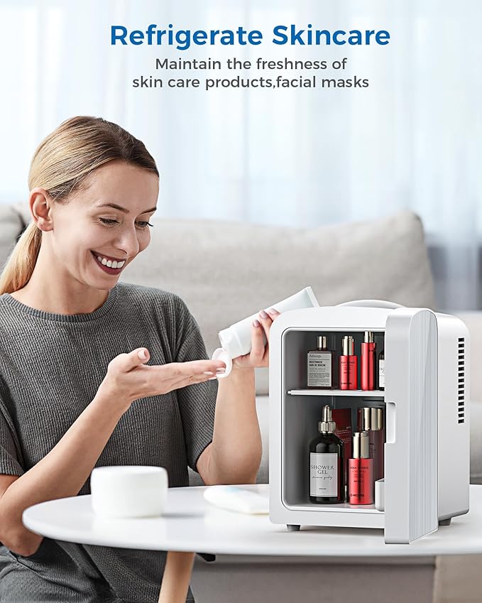 4L/6 Cans Mini Fridge, Portable Compact Refrigerator, Small Skin Care Fridge, Food and Drinks, Small Cooler for Bedroom, Dorm, Car, Office, White-DeskLoop Office