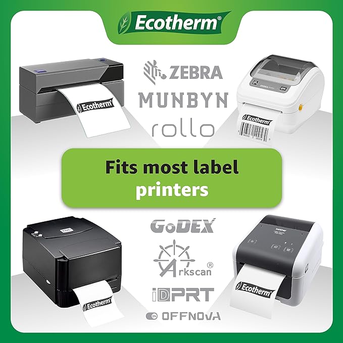 2.25" x .75" Thermal Labels | 4 Rolls | 7120 Labels | fits Zebra, Munbyn, Rollo, Godex, Arkscan, iDPRT, Offnova Thermal Label Printers and More | Blank White Adhesive Stickers by Ecotherm-DeskLoop Office