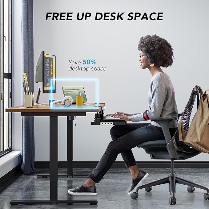 Keyboard Tray Under Desk Pull Out with Extra Sturdy C Clamp Mount System, 27.3 (32.5 inch Including Clamps) x 11 Inch Slide-Out Platform Computer Drawer for Typing Black AX01WB01-DeskLoop Office