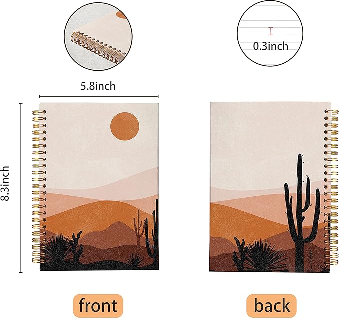 VNWEK Abstract Boho Desert Sun Cactus Landscape Spiral Notebook Journal 5.5×8.3 Inch,Boho Mid-Century Modern Art Lined Hardcover Spiral Notebook for Work Notes Journaling, Gifts for Women Girls-DeskLoop Office