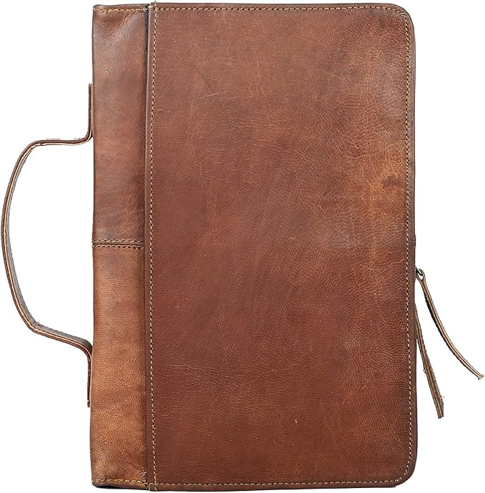 Leather Bible Cover Book Cover Planner Cover with Handle and Back Pocket (Medium)
