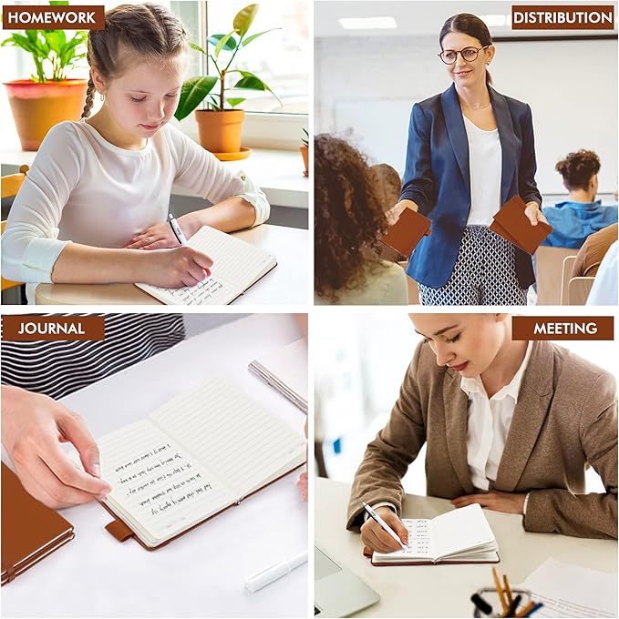 feela 15 Pack Pocket Small Notebooks Bulk, Mini Cute Notepads Hardcover College Ruled Lined Journals with Pen Holder for School Business Memos, with 15 Black Pens, 3.5”x 5.5”, A6, Brown-DeskLoop Office