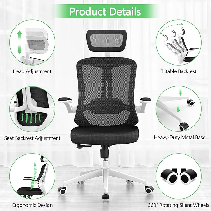Mesh Desk Office Chairs,Compute Executive Chair with Lumbar Wide Comfty Desk Chair for Home & Office,Bedroom,Study,Student (Black)-DeskLoop Office
