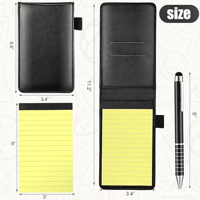 Outus 10 Pcs Pocket Notebook with Pen Set Included Mini Pocket Notepad Holder with 50 Lined Sheets, Metal Pen, 8 Pcs 3 x 5 Inch Memo Book Refills, 30 Lined Paper Per Note Pad (Black, Yellow)-DeskLoop Office