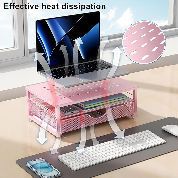 gianotter Computer Monitor Stand Riser, office organizer with Drawer, Office Organizers Storage for Classroom Office Supplies (Pink)-DeskLoop Office