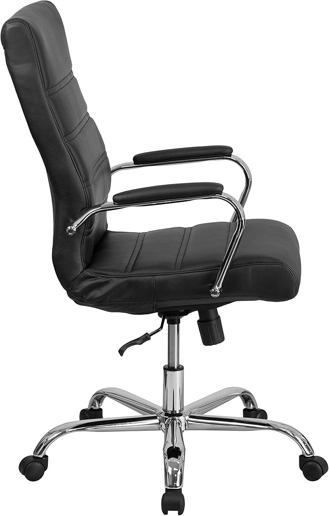 Flash Furniture Whitney High-Back Swivel LeatherSoft Desk Chair with Padded Seat and Armrests, Adjustable Height Padded Office Chair, Black/Chrome-DeskLoop Office