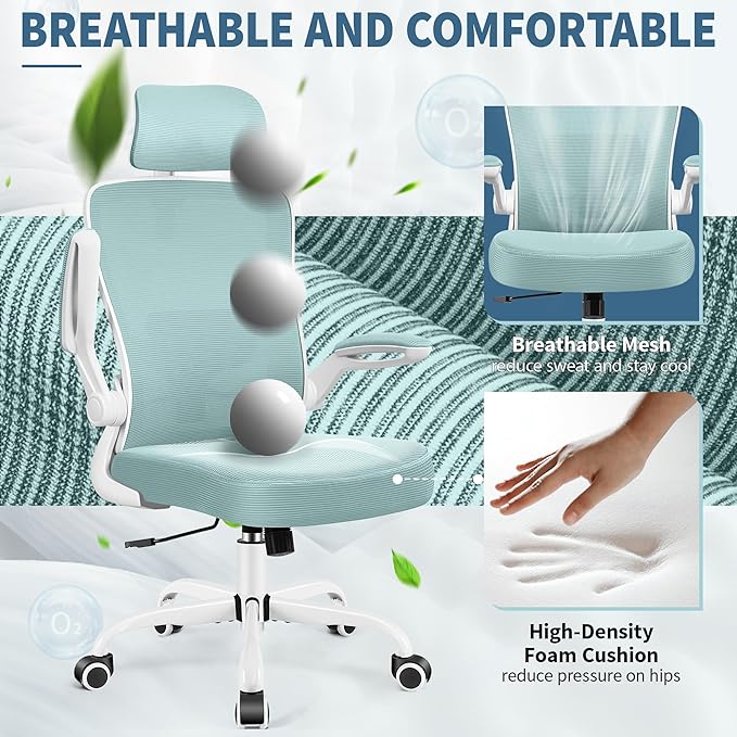 FelixKing Ergonomic Office Chair, Headrest Desk Chair Office Chair with Adjustable Lumbar Support, Home Office Swivel Task Chair with High Back and Armrest, Adjustable Height Gaming Chair(Light Blue)-DeskLoop Office