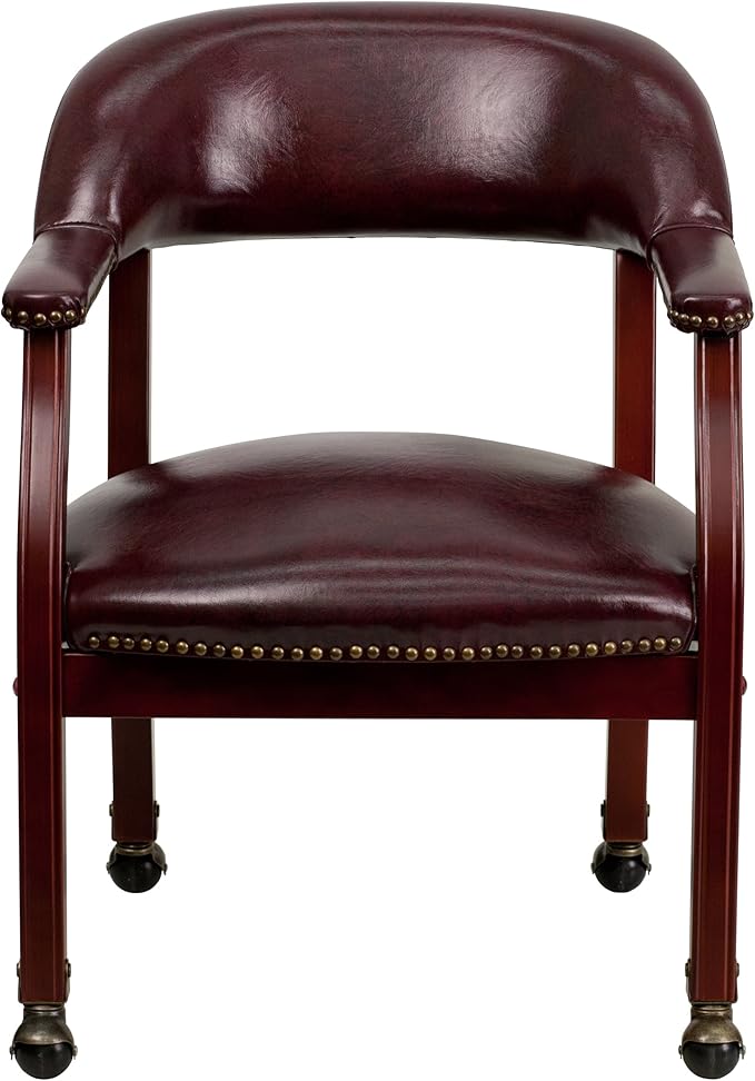 EMMA + OLIVER Oxblood Vinyl Luxurious Conference Chair with Casters-DeskLoop Office