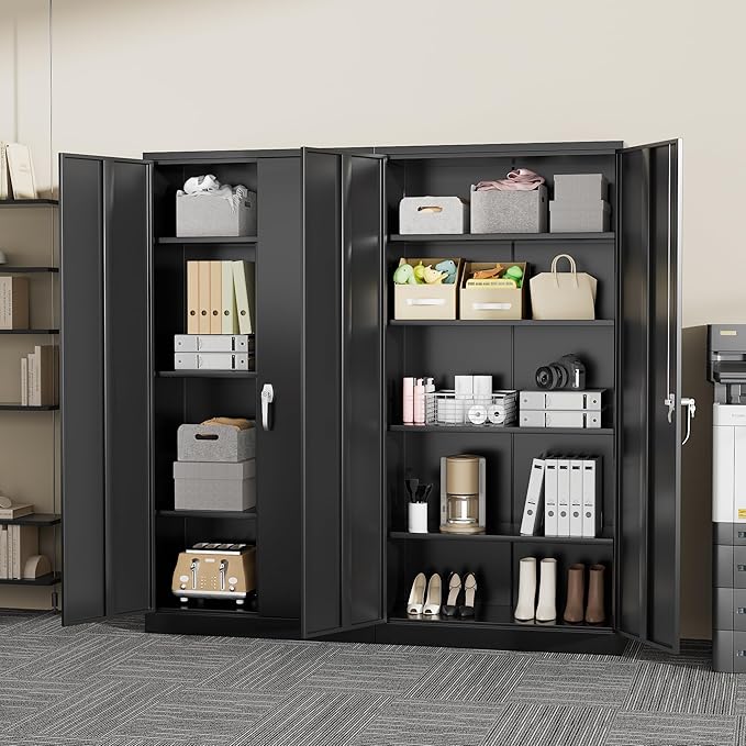 Greenvelly Metal Storage Cabinets 72” Black Garage Steel Storage Cabinet with Doors and Shelves, Metal Tool Cabinet, Steel File Cabinet for Home Office, Basement, Warehouse, Classroom(Anti Tipping)-DeskLoop Office