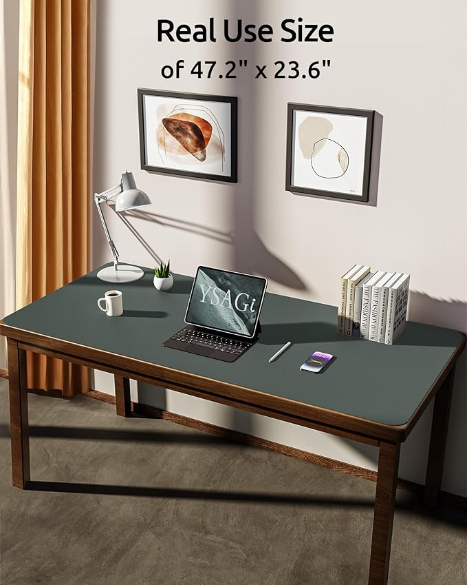 YSAGi Leather Desk Protector, Office Mat, Large Mouse Mat, Non-Slip PU Leather Blotter, Laptop Desk Pad, Waterproof Writing Pad for Office and Home (Dark Green, 47.2" x 23.6")-DeskLoop Office