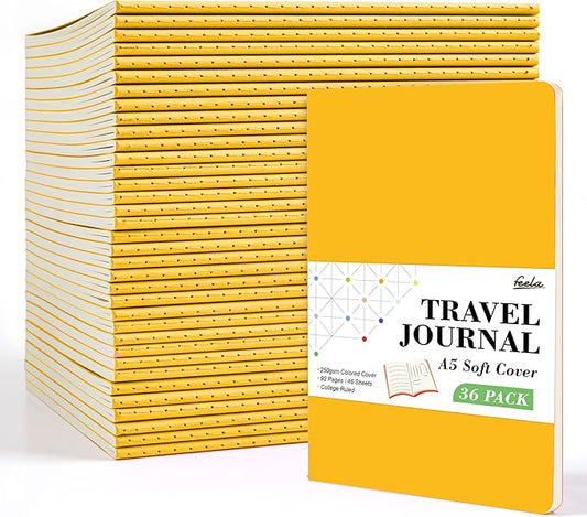 36 Pack Soft Cover Journal Bulk, Feela Lined Blank Travel Journal for Women Men Writing, Notebooks College Ruled for Work, Note Taking Notebook School Business Supplies, 8.2” x 5.5”, A5, Yellow-DeskLoop Office