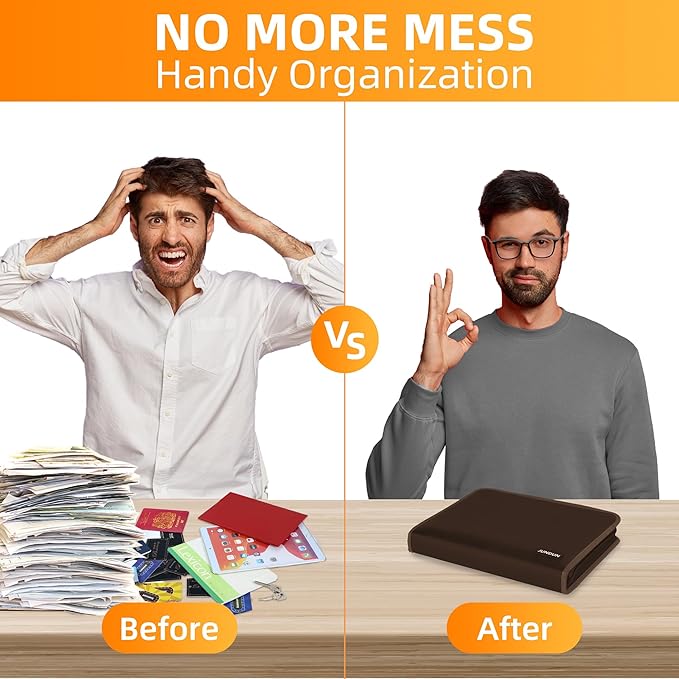 JUNDUN Accordion File Organizer - Fireproof Folder with Zipper & Labels - 12 Pocket Expanding File Folder with Multi-Pockets Paper Folder for Letter A4 Files | Receipt and More (Brown)-DeskLoop Office