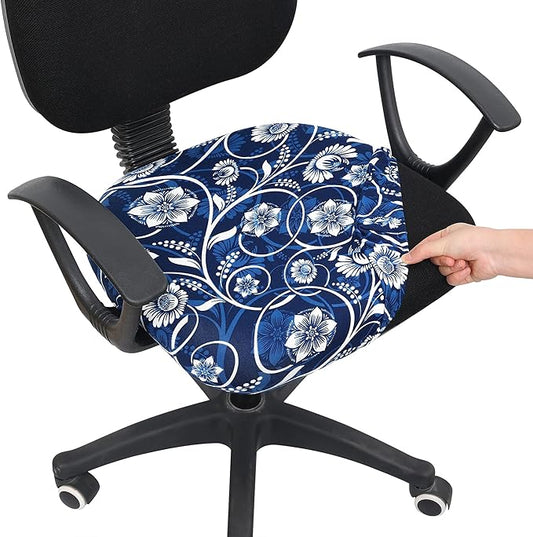 Smiry Printed Office Computer Chair Seat Covers, Stretch Fit Universal Desk Rotating Chair Cover Washable Removable Seat Cushion Protectors - Navy Blue-DeskLoop Office