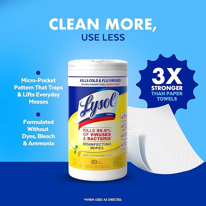 Lysol Disinfectant Wipes, Multi-Surface Antibacterial Cleaning Wipes, For Disinfecting and Cleaning, Lemon and Lime Blossom, 80 Count (Pack of 3)-DeskLoop Office