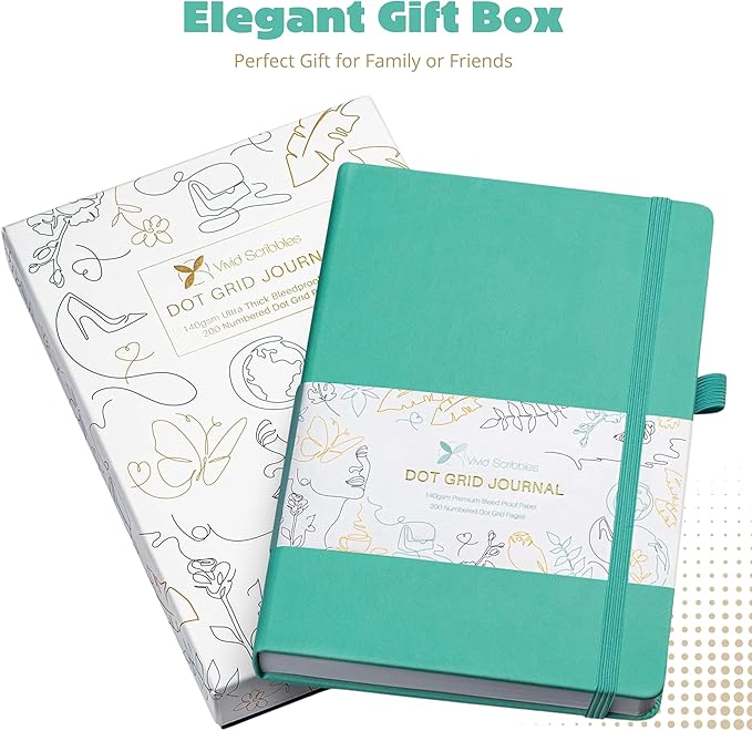 Dotted Journal – 140gsm Bleed Proof Thick White Paper – 200 Numbered Dot Grid Notebook Pages – Lay Flat Binding a5 Dotted Notebook with 3 satin Bookmarks and Expandable Back Pocket-DeskLoop Office