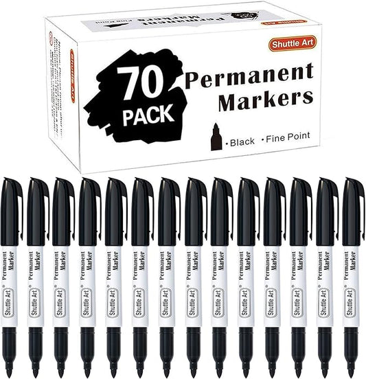 Shuttle Art Permanent Markers, 70 Pack Black Permanent Marker set,Fine Point, Works on Plastic,Wood,Stone,Metal and Glass for Doodling, Marking-DeskLoop Office