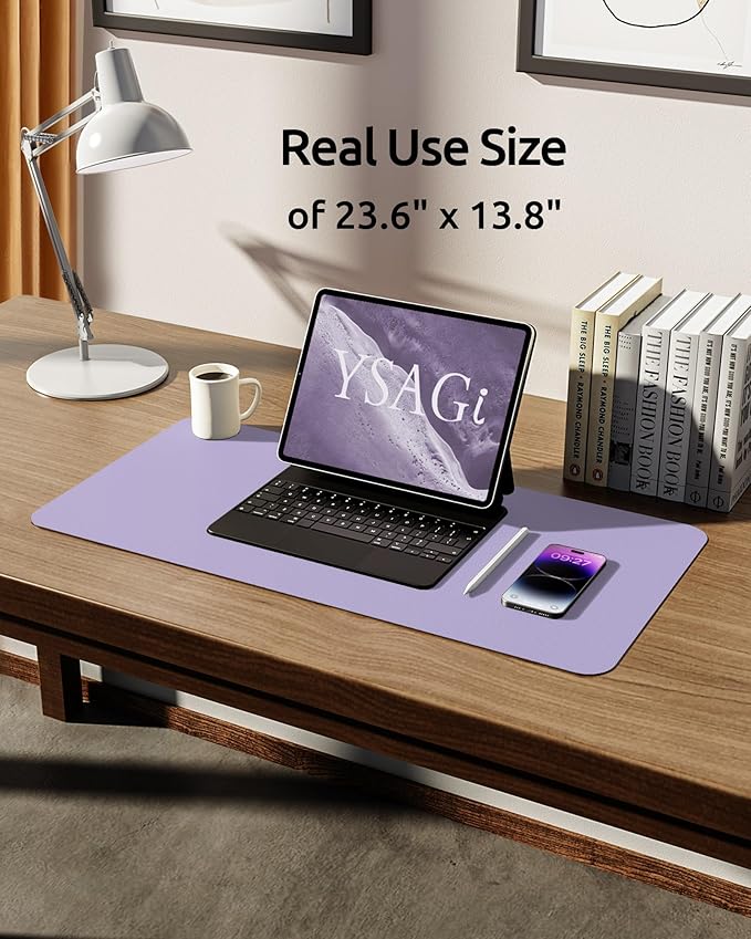 YSAGi Leather Desk Protector, Office Mat, Large Mouse Mat, Non-Slip PU Leather Blotter, Laptop Pad, Waterproof Writing Pad for Office and Home (Light Purple, 23.6" x 13.8")-DeskLoop Office